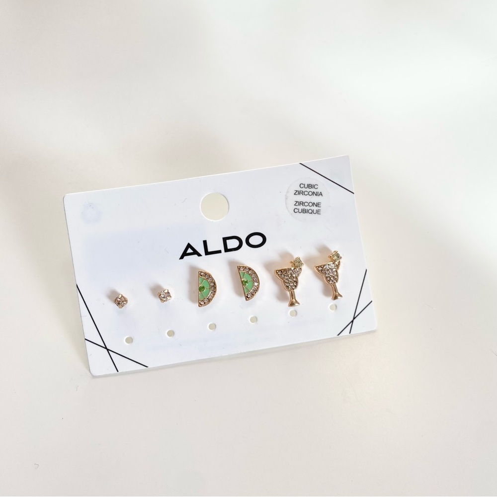 4/$15 Aldo Summer Cute Lime Cocktail Stud Earrings Set of 3